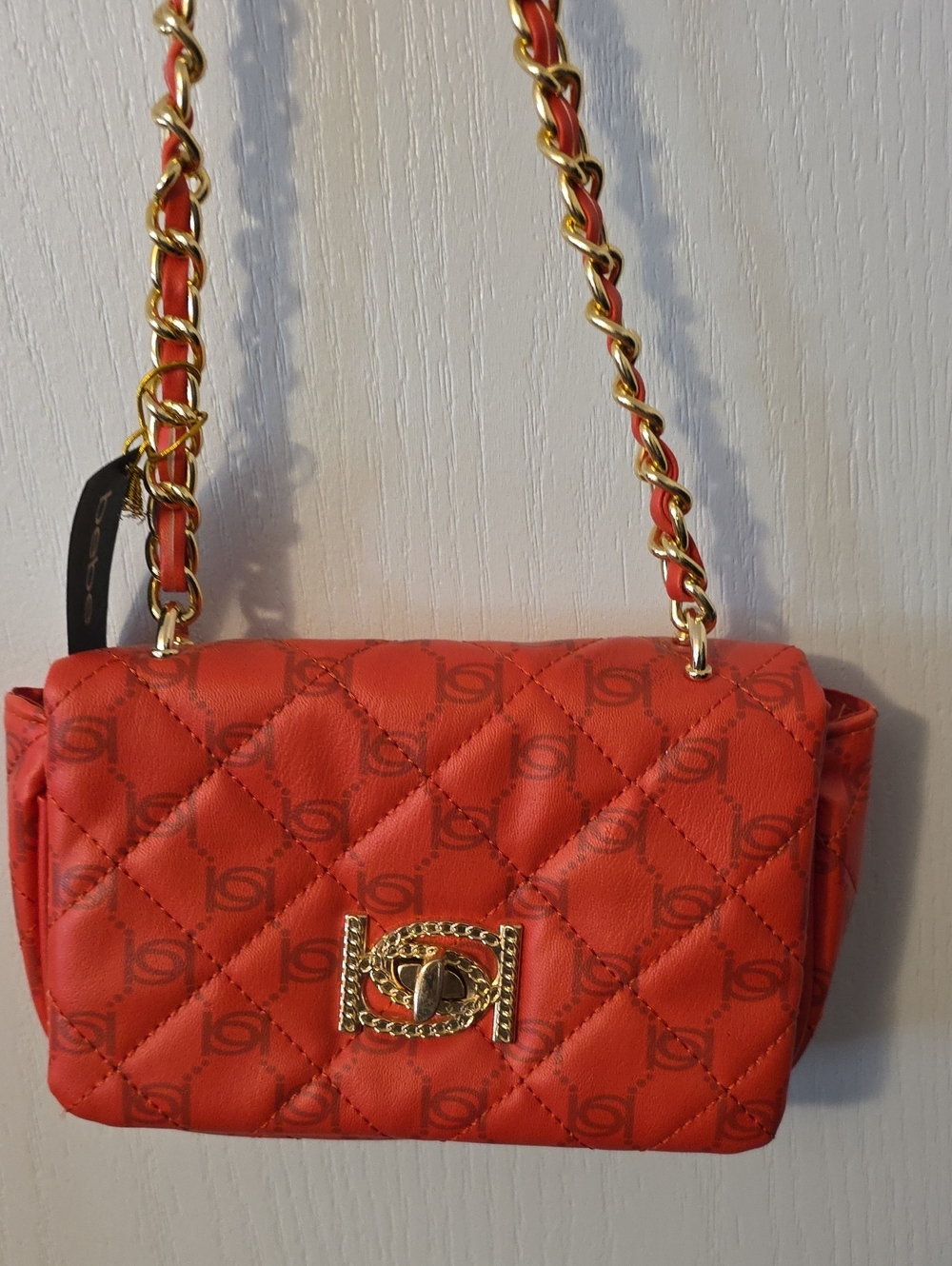 Bebe Red Quilted Chain-Shoulder Women’s Bag